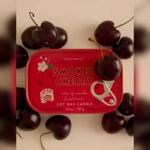 Bistro tin candle smoked cherry, top view cherries
