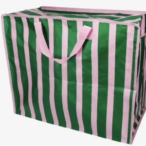 Pink and Green Jumbo Storage Bag with pink nylon handles