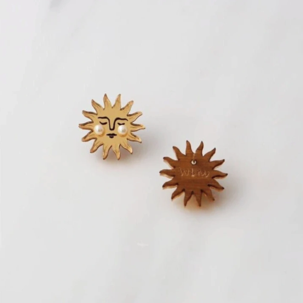 Wolf & Moon Sun Studs Front And Back